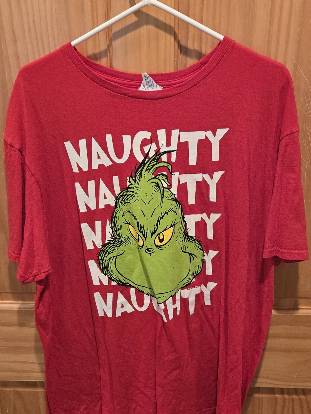 Naughty Grinch Graphic XL Women's Tee - Red
